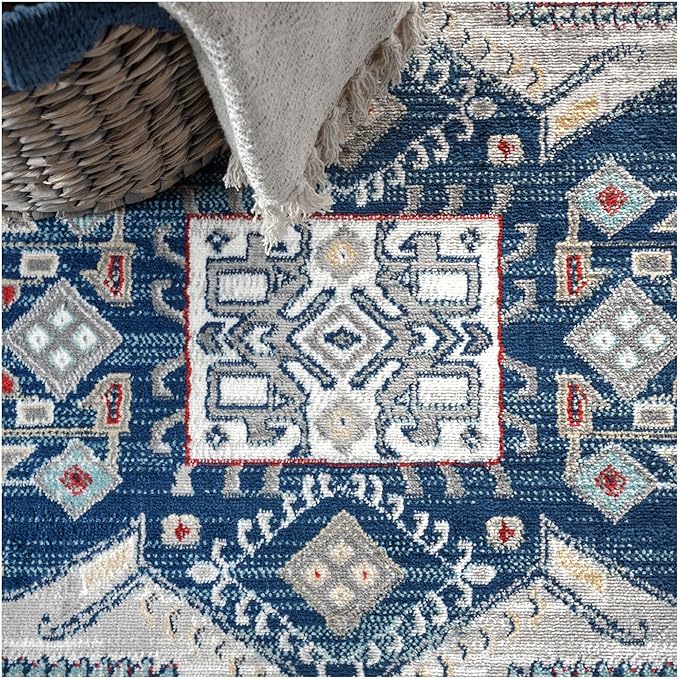 JONATHAN Y Modern Vintage Medallion Blue/Light Grey Runner Rug, 2x8, Country, Floral, Easy-Cleaning for Living Room, Bedroom, Kitchen, Pet Friendly, Non-Shedding (MDP108A-28)