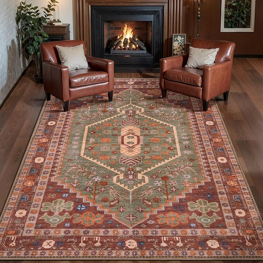 Ciicool 3x5 Area Rug,Washable Boho Rugs for Bedroom Non-Slip Indoor Rugs Large Low-Pile Mat Floor Carpet Vintage Rug for Kitchen Living Room Office Dinning Foyer Decor
