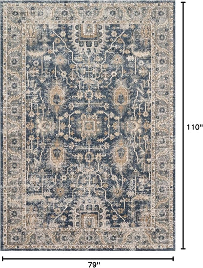 Loloi Teagan Collection TEA-03 Denim/Pebble 6'-7" x 9'-2" Area Rug, Large, Soft Neutral Rug, High-Traffic for Living Room, Bedroom, Home Office, Dining Area