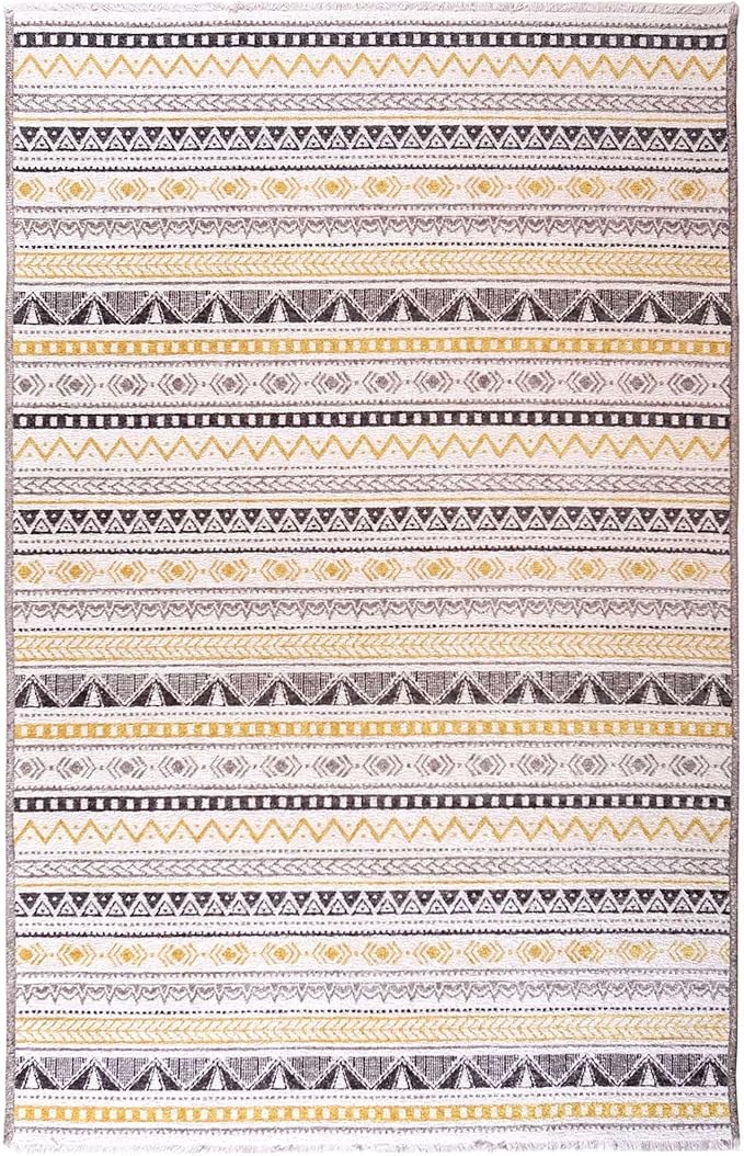 Alfa Rich 4x6 Yellow Gray White Washable Area Rugs for Living Room Bedroom Kitchen Cotton Decor Rug