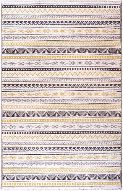 Alfa Rich 4x6 Yellow Gray White Washable Area Rugs for Living Room Bedroom Kitchen Cotton Decor Rug