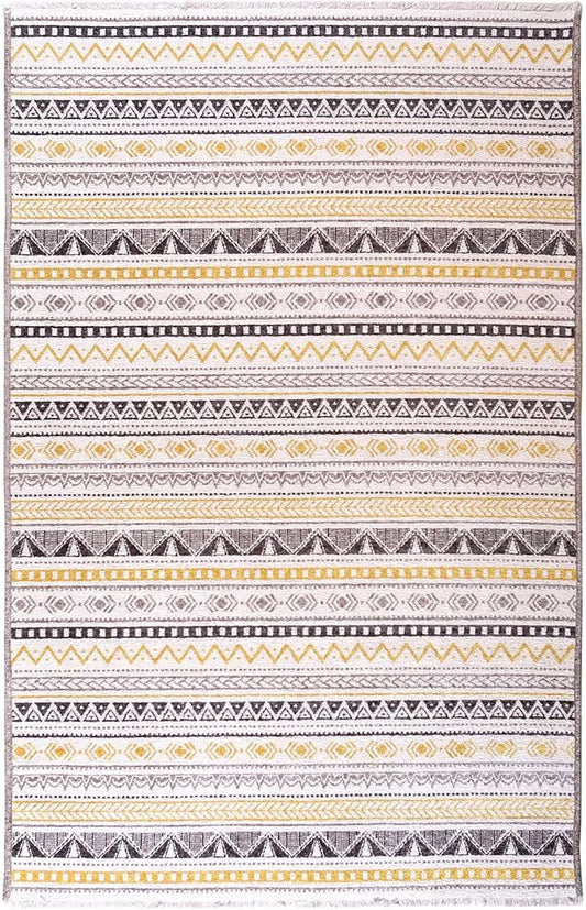 Alfa Rich 3x5 Yellow Gray White Washable Area Rugs for Living Room Bedroom Kitchen Cotton Runner Rug