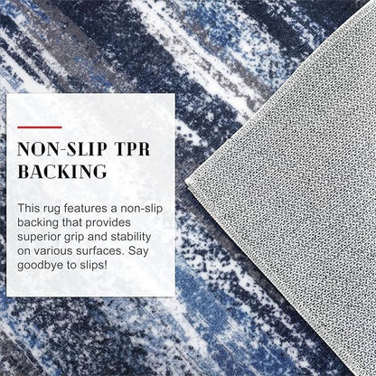 Modern Abstract Hallway Runner Rug, Navy Blue Washable Kitchen Runner Non-Slip Soft 2x8 Runner Rug Thin Print Faux Wool Carpet for Entryway Bedroom Laundry Room Indoor