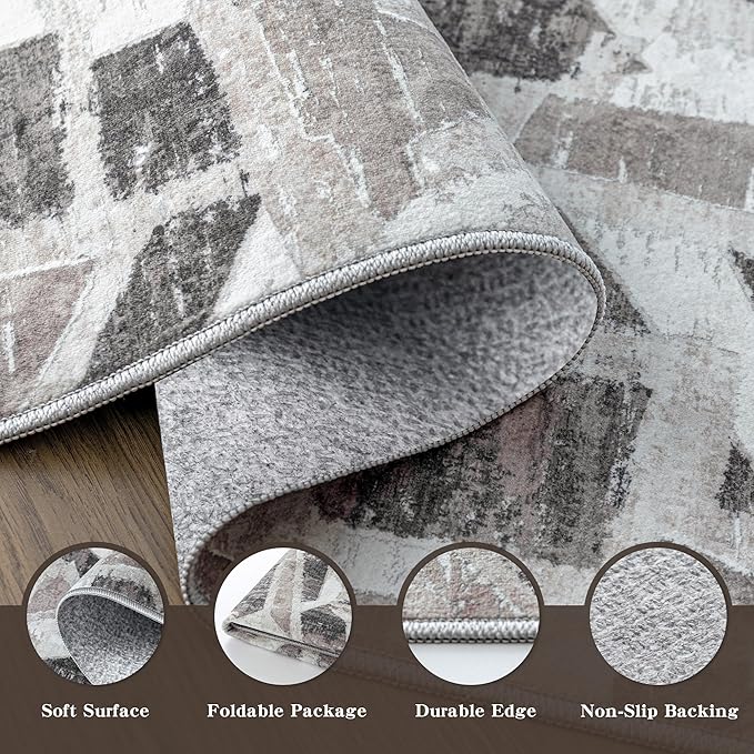 6X9 Area Rugs for Living Room Bedroom,Modern Abstract Large Carpet Washable Rugs 6X9 for Dining Room Office,Non Slip Gray Print Faux Wool Thin 6 by 9 Indoor Nursery Kids Home Pet & Child Friendly