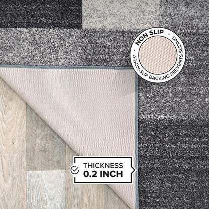 Rugshop Modern Boxes Design Non-Slip (Non-Skid) Runner Rug 2'7" x 12' Gray