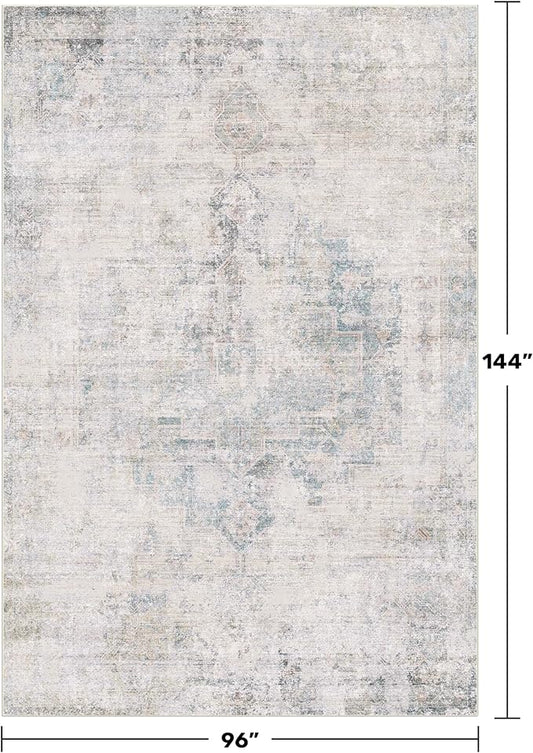 Light Blue Area Rugs 8x12 for Living Room - Abstract Medallion Blue Gray Rug for Bedroom, Dining Room Under Table, Washable Non Slip, Fade & Stain Resistance