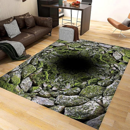 3D Hole Area Carpets, 8x10ft, Optical Illusion Design Pattern Floor Rugs, Realistic Abyss Perspective Effect Non-Shedding Playing Mat, Cozy Thin Breathable Durable Rug for Living Room