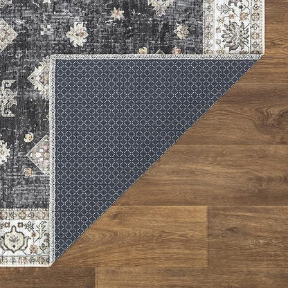 Bloom Rugs Washable Non-Slip 3' x 5' Rug - Black/Ivory Traditional Area Rug for Living Room, Bedroom, Dining Room, and Kitchen - Exact Size: 3' x 5'