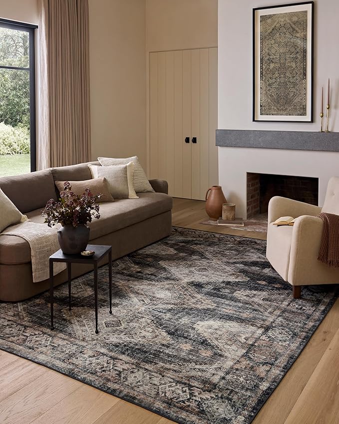 Loloi Amber Lewis Josie Collection JOS-04 Ink/Earth 7'-6" x 9'-6", .13" Pile Height, Low Profile, Machine Washable, Area Rug