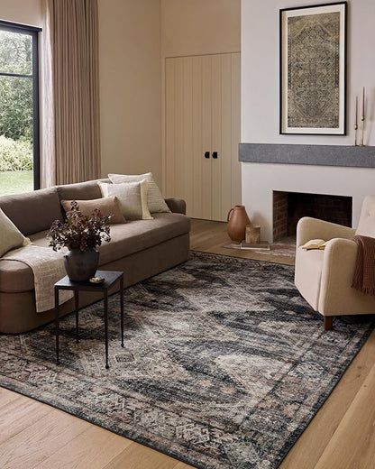 Loloi Amber Lewis Josie Collection JOS-04 Ink/Earth 3'-6" x 5'-6", .13" Pile Height, Low Profile, Machine Washable, Accent Rug