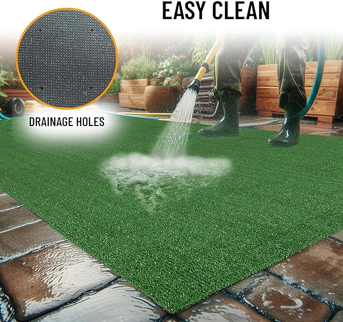 Ottomanson Artificial Grass Turf 22" x 12' Indoor Outdoor Faux Grass Rug with Drainage Holes, Customizable with Extra Long Size Options, Perfect for Patio Lawn Balcony Weddings Photoshoot Backdrop