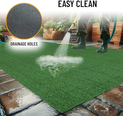 Ottomanson Artificial Grass Turf 2'7" x 45' Indoor Outdoor Faux Grass Rug with Drainage Holes, Customizable with Extra Long Size Options, Perfect for Patio Lawn Balcony Weddings Photoshoot Backdrop