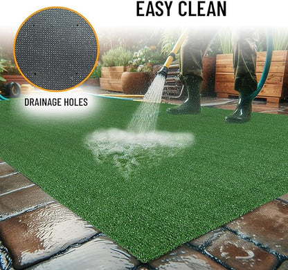 Ottomanson Artificial Grass Turf 2'7" x 17' Indoor Outdoor Faux Grass Rug with Drainage Holes, Customizable with Extra Long Size Options, Perfect for Patio Lawn Balcony Weddings Photoshoot Backdrop