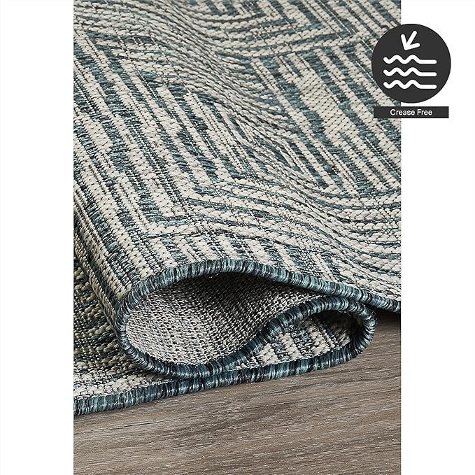 FH Home Outdoor Rug - Waterproof Easy to Clean Stain Resistant - Patio Indoor Outdoor Porch Deck Balcony Entryway - Geometric Modern - Budapest - Aqua - 5ft 2in x 7ft 6in