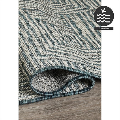 FH Home Outdoor Rug - Waterproof Easy to Clean Stain Resistant - Patio Indoor Outdoor Porch Deck Balcony Entryway - Geometric Modern - Budapest - Aqua - 5ft 2in x 7ft 6in