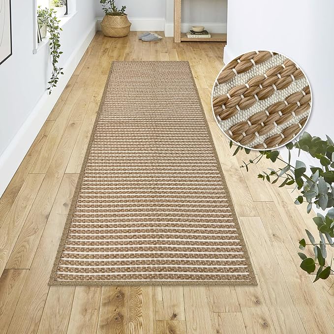 Braided Bathroom Runner Rug,Super Absorbent 24"x48" Non Slip Bath Mats for Bathroom,Boho Runner Rugs for Hallyways,Kitchen,Bedroom,Washable Soft Shower Sink Mat,Brown