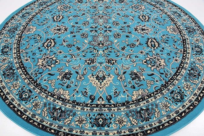 Unique Loom Sialk Hill Collection Area Rug - Washington (8' Round Turquoise/Black)