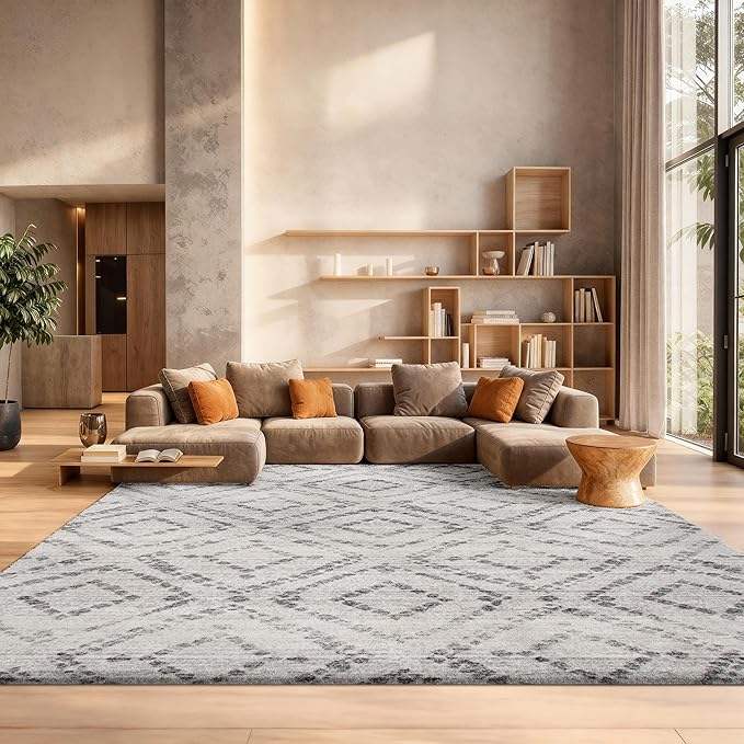 SAFAVIEH Adirondack Collection Area Rug - 12' Square, Light Grey & Grey, Modern Diamond Distressed Design, Non-Shedding & Easy Care, Ideal for High Traffic Areas in Living Room, Bedroom (ADR131C)