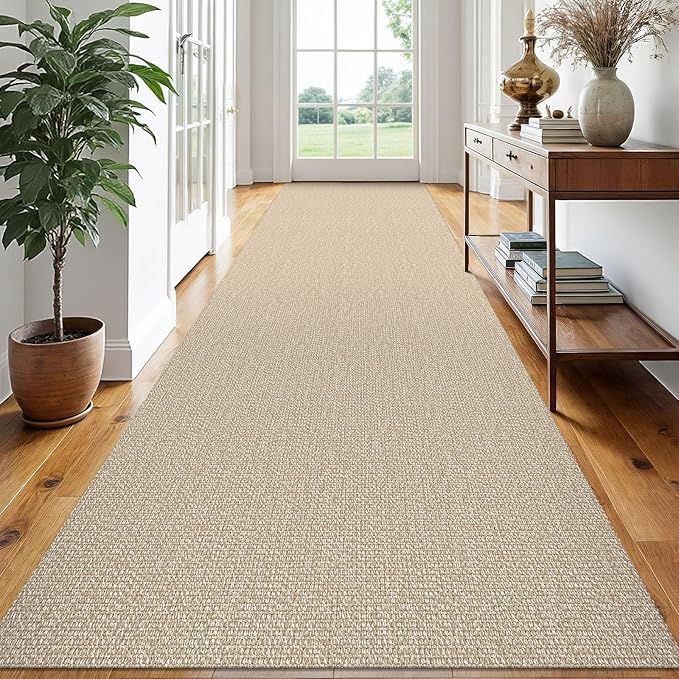 EARTHALL Extra Long Runner Rug 3x16 Ft Washable Runners for Hallways Cotton Non Slip Entryway Runner Braided Kitchen Runner Indoor Outdoor Carpet Runners for Hotels, Hall, Stair, Send/Beige