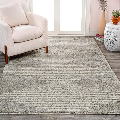JONATHAN Y Elm Diamond Stripe Shag Gray/Ivory Indoor Area Rug, 3x5, Geometric, Bohemian, Contemporary, Easy-Cleaning for Living Room, Bedroom, Kitchen, Pet Friendly, Non-Shedding (MOH408B-3)