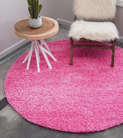 Unique Loom Solid Shag Collection Area Rug (5' 3" Round, Taffy Pink)