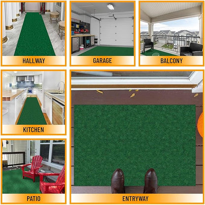 Ottomanson 2' x 41' Hallway Runner with Scraper Pile Extra Durable Non-Slip Rug Mat for Indoor & Outdoor Use - Ideal for Kitchen, Entryway, Patio & Garage - High-Traffic Carpet, Green