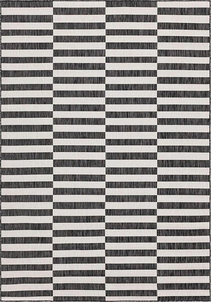 Unique Loom Outdoor Striped Collection Area Rug - Striped (7' 1" x 10' Rectangle, Charcoal/Ivory)