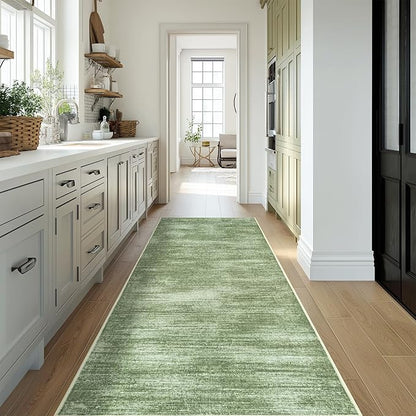 2x6 Runner Rug for Hallways Non Slip Washable Neutral Abstract Modern Olive Green Area Rug for Kitchen Laundry Room Dark Green Floor Covering Carpet 2 x 6