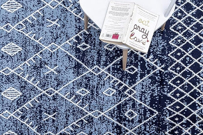 Furnish my Place Trellis Pattern Rug - 5 ft. x 8 ft, Navy, Bohemian Rug with Transitional Design