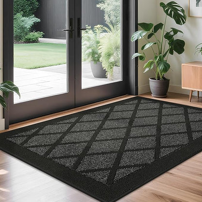 COSY HOMEER Non-Slip Door Mat 36"x60", Entryway Rugs Low Profile Absorbent Dirt Trapper Doormat for Front Entrance, Washable Polypropylene Entry Mat (Black)