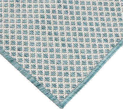 Nourison Home Courtyard Ivory Aqua 3' x 5' Area Rug - Easy Clean, Non Shedding, Bed Room, Living Room, Dining Room, Kitchen (3' x 5')