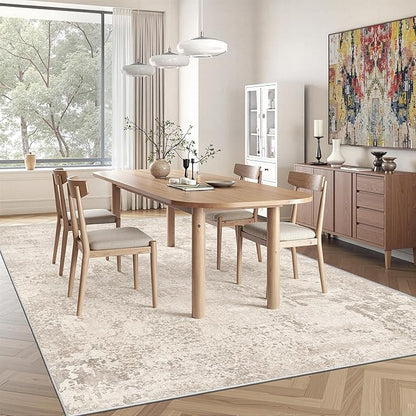 Art&Tuft Washable Rugs 8x10, Area Rugs for Living Room - Non Slip and Low Pile Soft Thin Abstract 8x10 Rug for Bedroom, Dining Room, Kitchen, Office, Beige