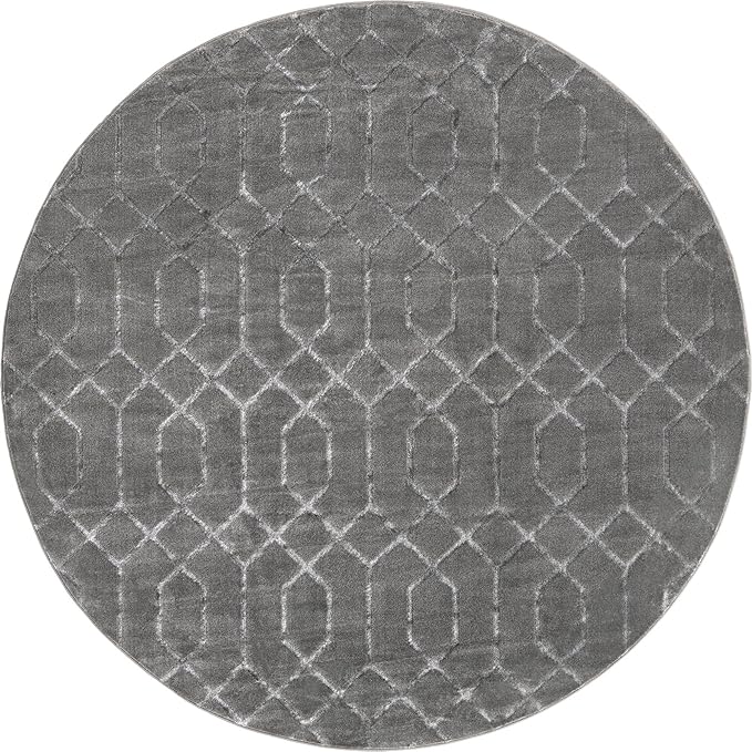 Unique Loom Marilyn Monroe Glam Collection Area Rug - Trellis (7' 10" Round, Gray Silver/ Silver)