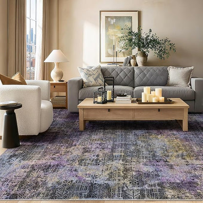 Kokia Abstract Area Rugs 8x10 Bedroom Soft Living Room Rugs Washable Distressed Vintage Comfy Black Gray Carpet with Non-Slip Backing for Farmhouse Home Office Room Decor, Oslo Nebula