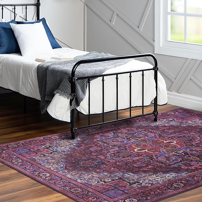 Fame Rugs Turkish Rug. Washable Vintage Oriental Antique Inspired Traditional Doormat Small Modern Area Rugs Luxury Entryway Entry Bedroom Bathroom Kitchen (398RR, 2'5 x 9'8)