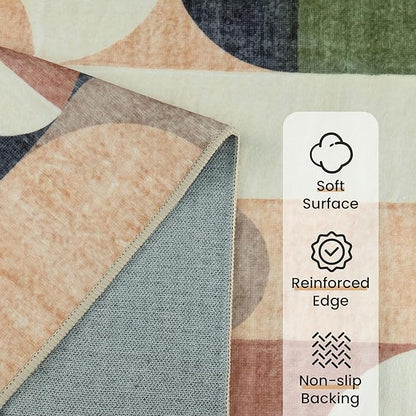 Large Modern Area Rugs 8x10 Washable Rug for Living Room Bedroom Dining Room,Retro Rust Orange Geometric Non Slip Carpet