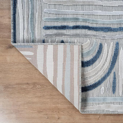 CAMILSON Indoor Outdoor Rug, Blue 10x14 Geometric Arch Striped Large Area Rugs for Patio and Home Areas, Easy-Cleaning Non-Shedding Living Room, Garden and Deck Washable Outside Carpet (10 x 14)