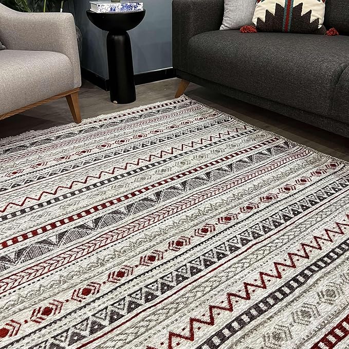 Alfa Rich 3x5 Red Burgundy White Gray Washable Area Rugs for Living Room Bedroom Kitchen Runner