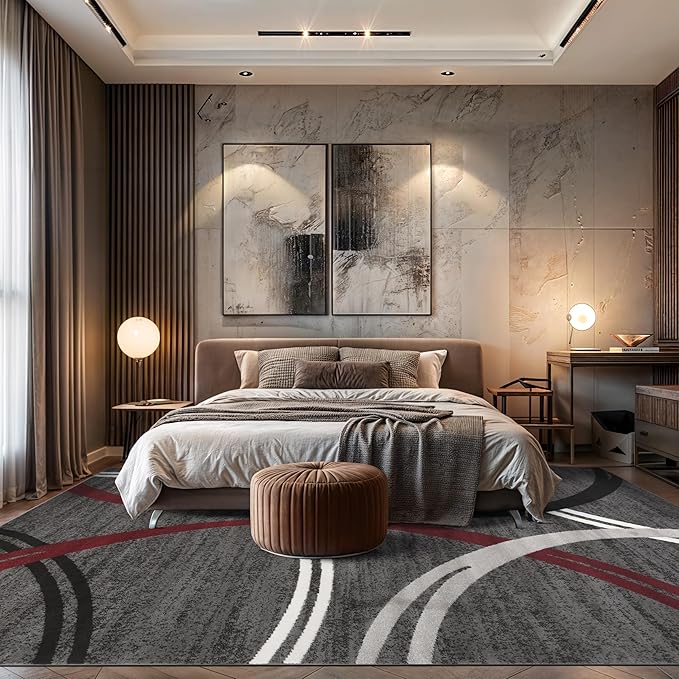 Rugshop Modern Wavy Circles Design Non-Shedding Area Rug, Carpet for Living Room, Dining Room, or Office,Grand Room,Open Spaces Red, 12' x 15'