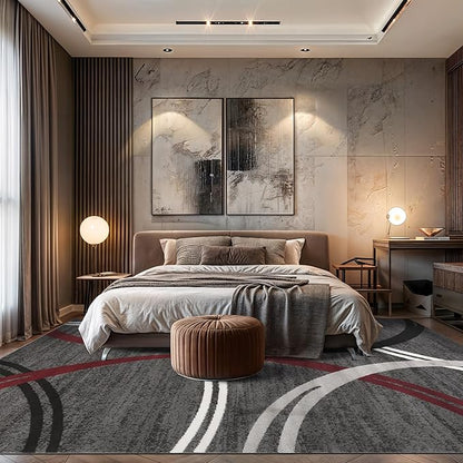 Rugshop Modern Wavy Circles Design Non-Shedding Area Rug, Carpet for Living Room, Dining Room, or Bedroom, Red, 7'10" x 10'2"