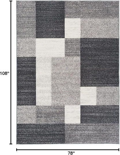 Rugshop Gray Modern Geometric Boxes Non-Slip Area Rug Non-Shedding for Living Room, Dining Room and Bedroom, 6'6" x 9'