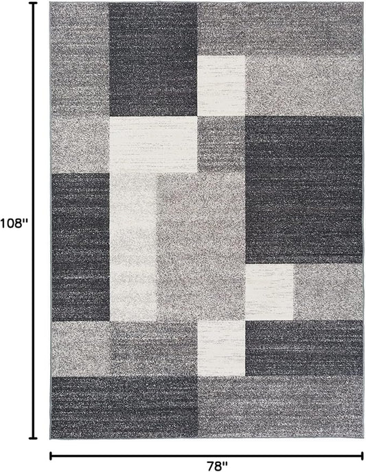 Rugshop Gray Modern Geometric Boxes Non-Slip Area Rug Non-Shedding for Living Room, Dining Room and Bedroom, 6'6" x 9'