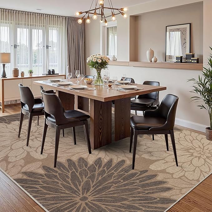 Floral Easy Jute Rug 6x9 Outdoor Rug Washable Area Rugs for Living Room Bedroom Non Slip Neutral Farmhouse Indoor Outdoor Carpet for Backyard Patio Office
