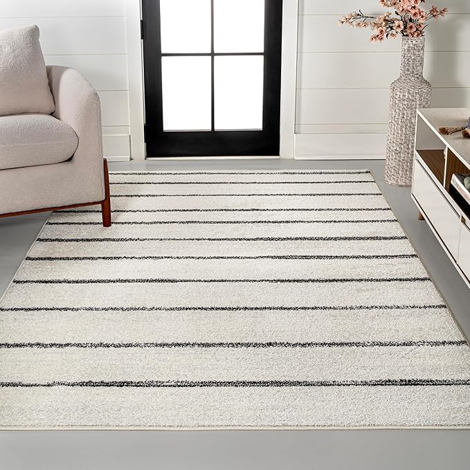 JONATHAN Y Williamsburg Minimalist Stripe Cream/Black Indoor Area Rug, 5x8, Contemporary, Modern, Easy-Cleaning for Living Room, Bedroom, Kitchen, Pet Friendly, Non-Shedding (MOH201D-5)