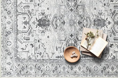 Fame Living Faded Oushak Rug, Turkish Vintage Floral Pastel Large Oversized Area Rugs for Living Room Dining Bedroom Kitchen Bathroom Nursery (848CrNv, 2' x 3')