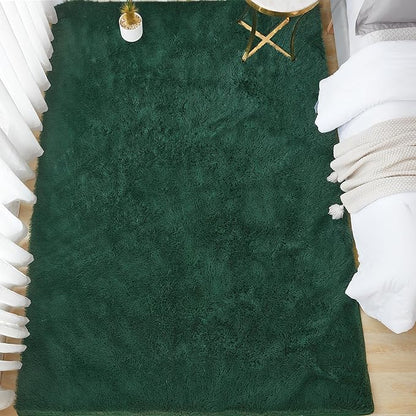 Andency Emerald Green Soft Area Rugs for Living Room Bedroom, 3x5 Non-Slip Fluffy Shag Carpet, Indoor Floor Fuzzy Shaggy Living Room Plush Rug for Kids Dorm Nursery Home Decor Aesthetic