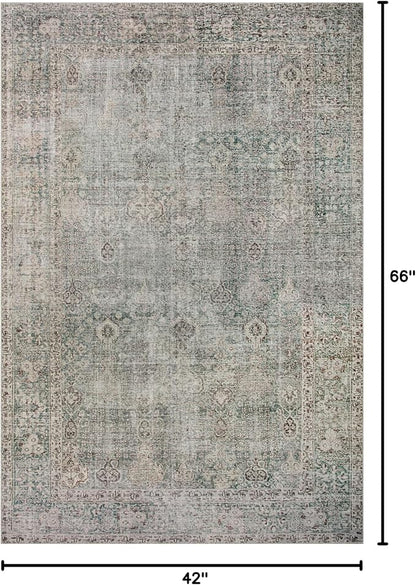 Loloi Chris Loves Julia Jules Collection JUL-08 Emerald/Antique Ivory 3'-6'' x 5'-6'', .13" Pile Height, Accent Rug