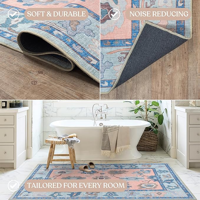 Fame Living Modern Oushak Runner Rug, Runners, Vintage, Turkish, Eclectic, Floral, Pastel, Washable, Long Runner Rugs for Hallway, Kitchen, Living Room, Bedroom, Kitchen, Bathroom, 2'5"x13'