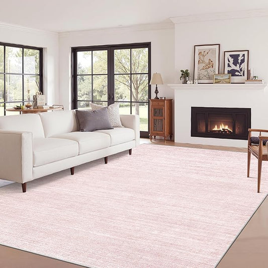 Art&Tuft Washable Rugs 6x9, Low Pile Area Rugs for Living Room - Non Slip and Stain Resistant Soft Thin 6x9 Rug for Bedroom, Dining Room, Kitchen, Office, Lightpink