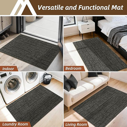 COSY HOMEER-Door-Mat Dirt Trapper Entryway Rugs 24"x36" Non Slip Washable Entrance Mats Absorbent Welcome Mat Low Profile Dog Door Mats for Front Back Doomats and Wet Shoes,Dark Grey